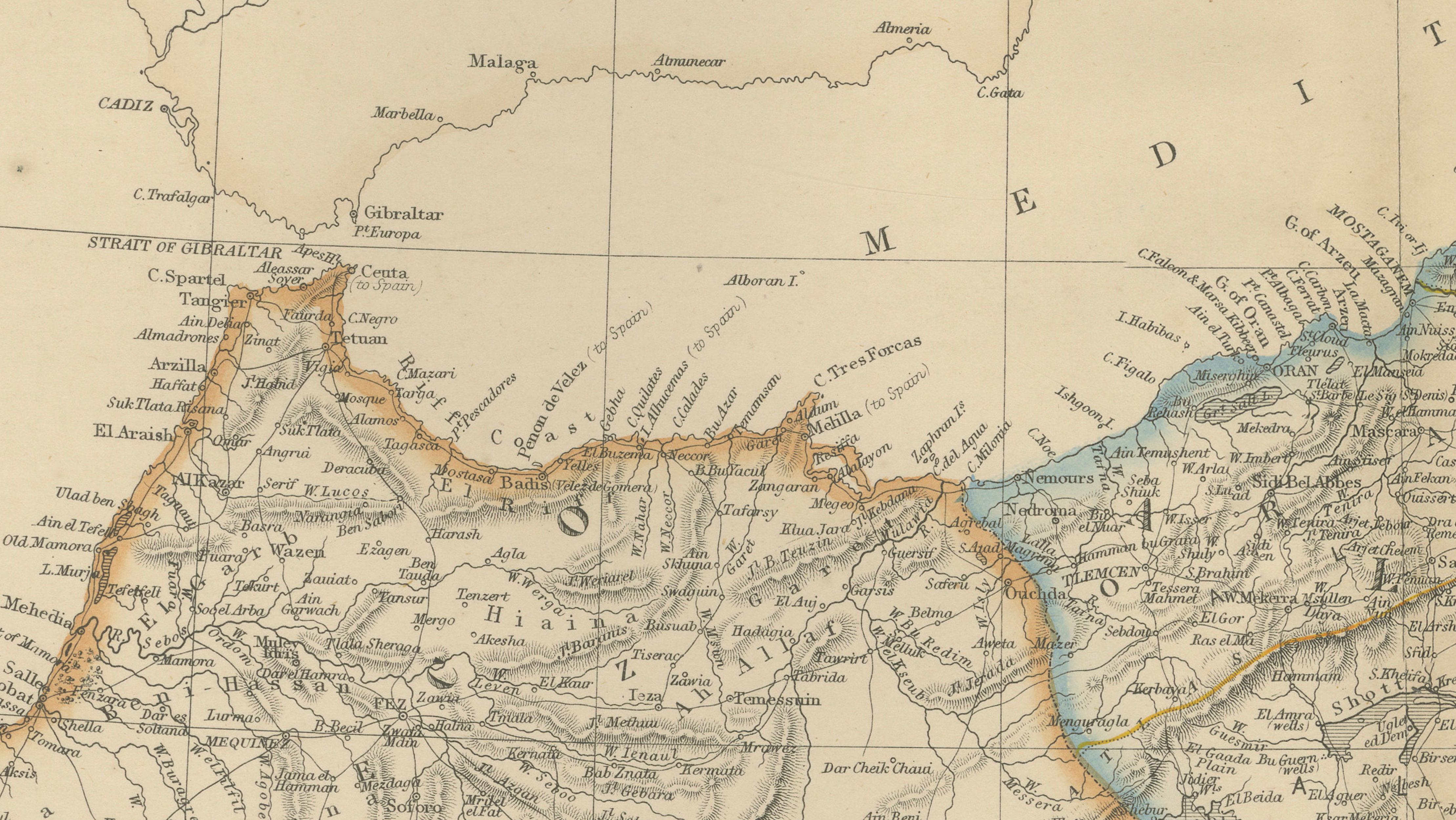 Original Antique North Africa Map, Morocco Algeria Tunis, c.1860
