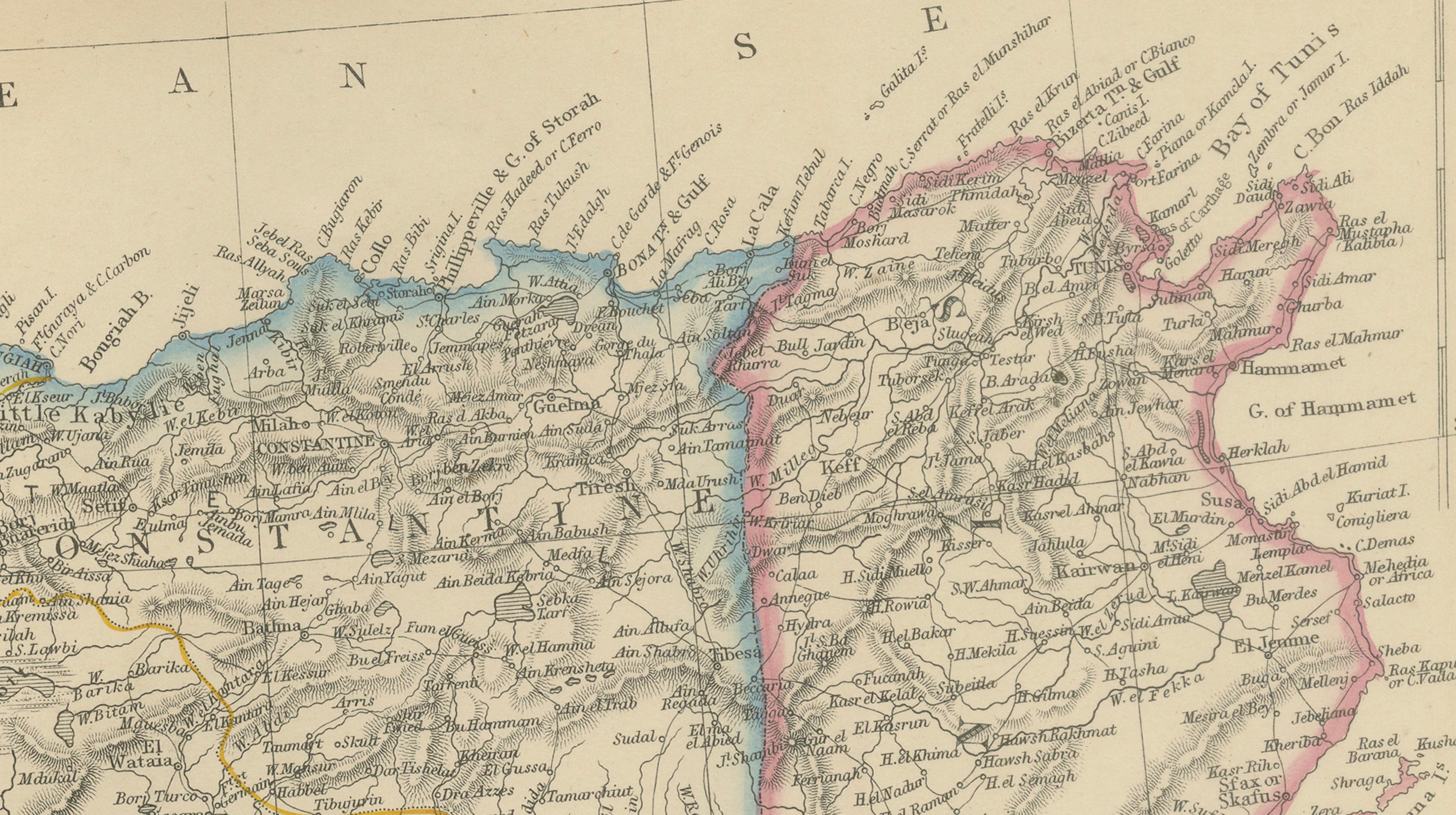 Original Antique North Africa Map, Morocco Algeria Tunis, c.1860