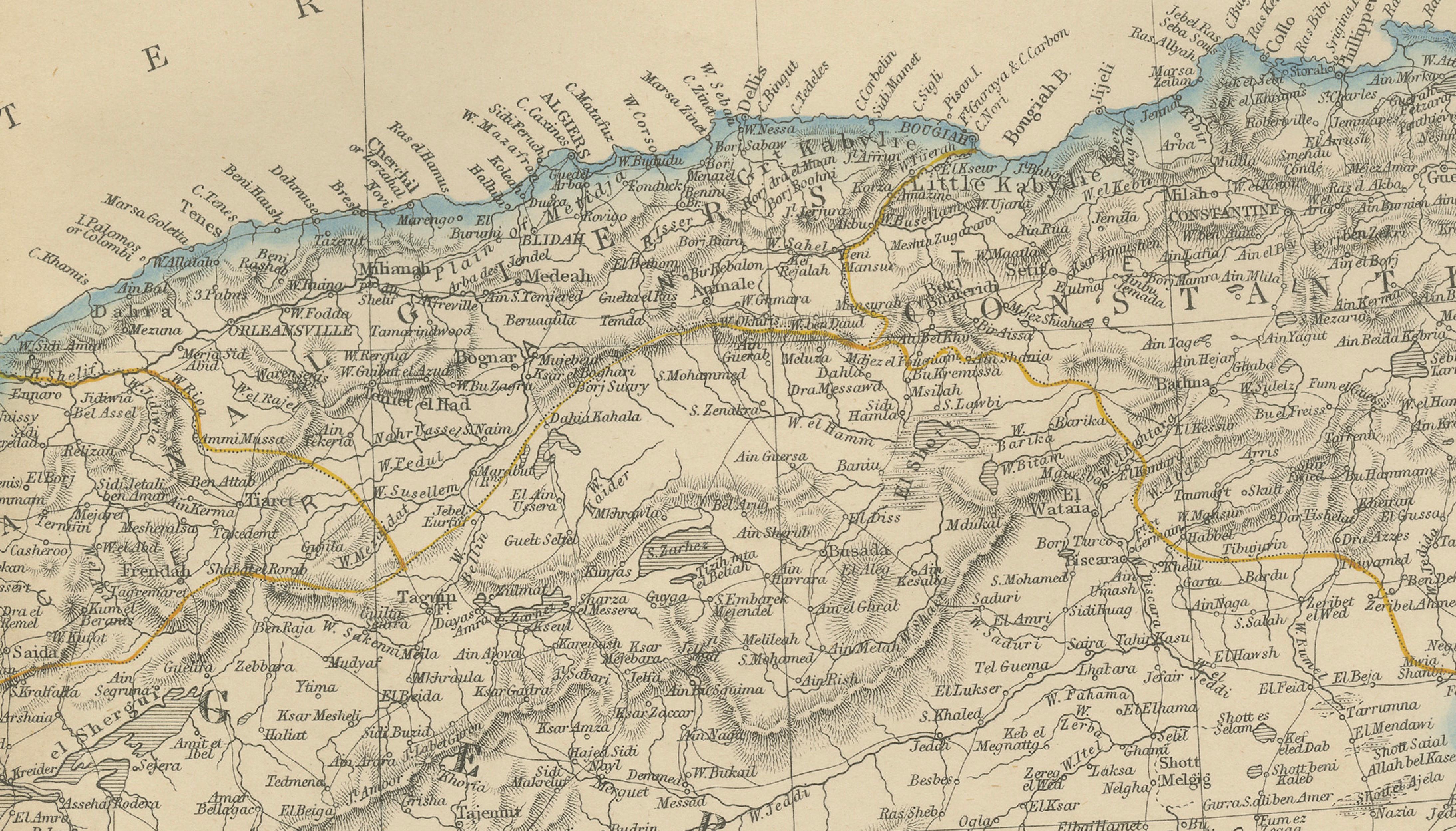 Original Antique North Africa Map, Morocco Algeria Tunis, c.1860