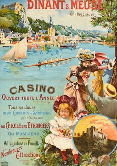 Original Antique North Belgium Railway Travel Poster Dinant Sur Meuse Belgique