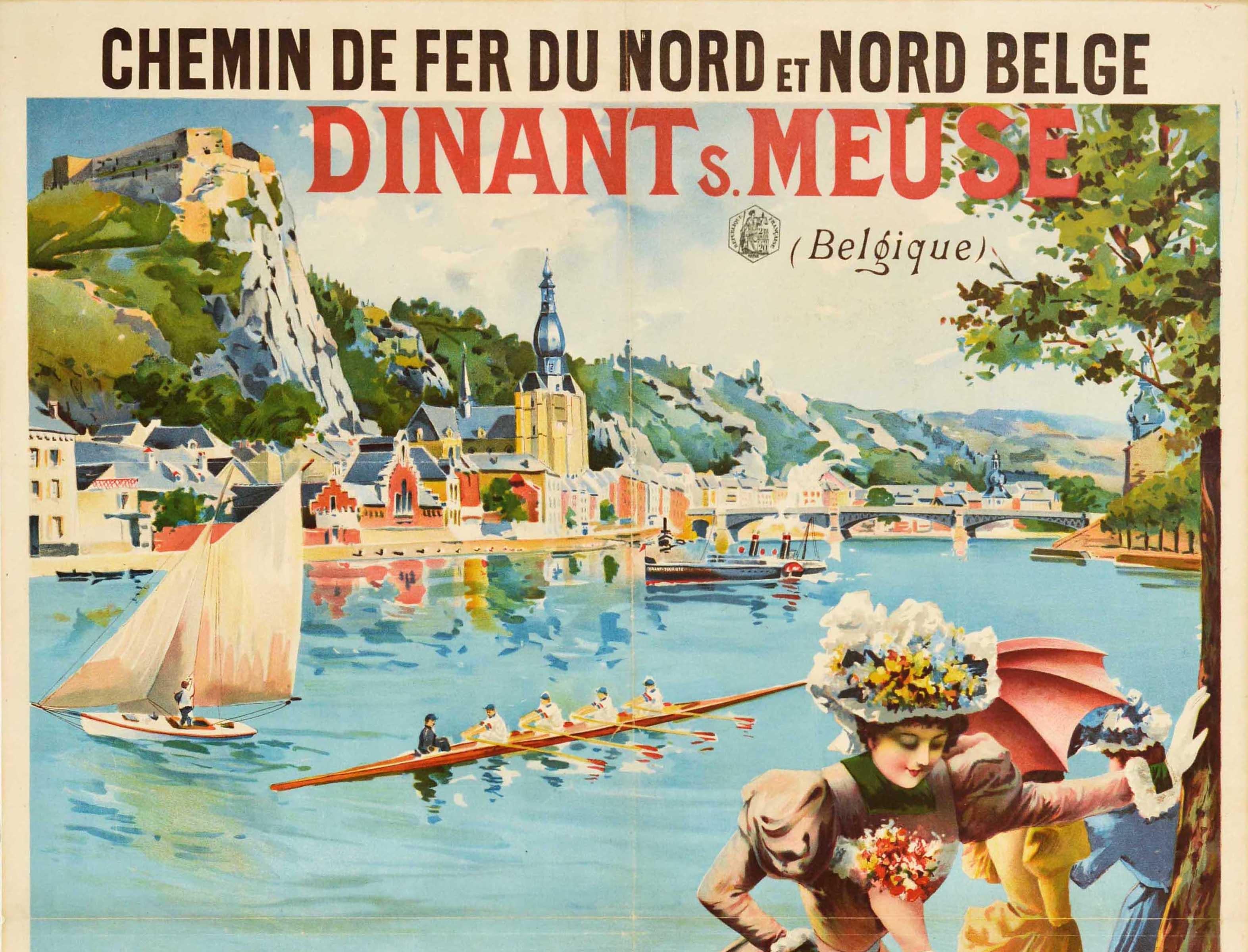 French Original Antique North Belgium Railway Travel Poster Dinant Sur Meuse Belgique For Sale