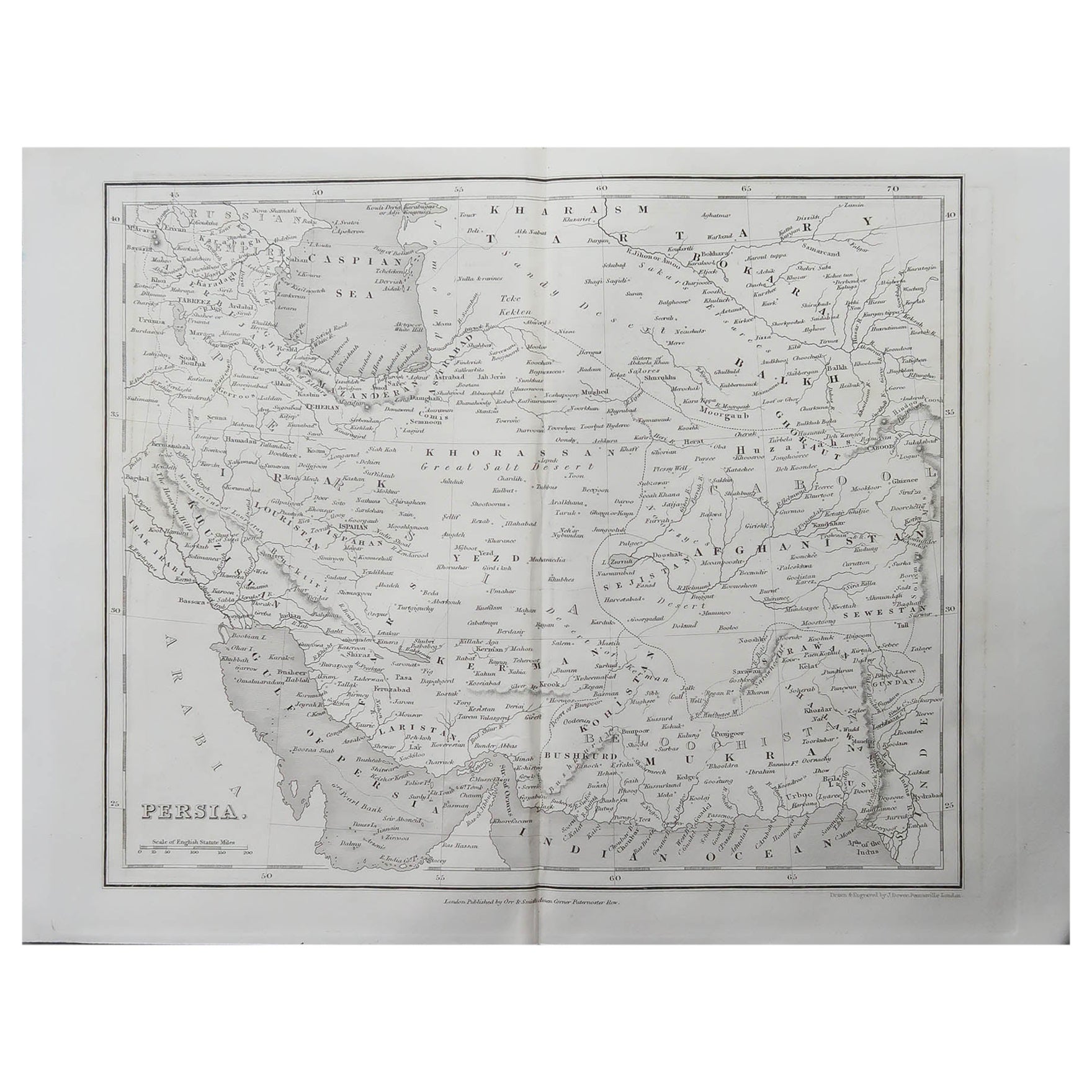Carte ancienne originale de l'Iran par J.Dower. Sans cadre, Circa 1835