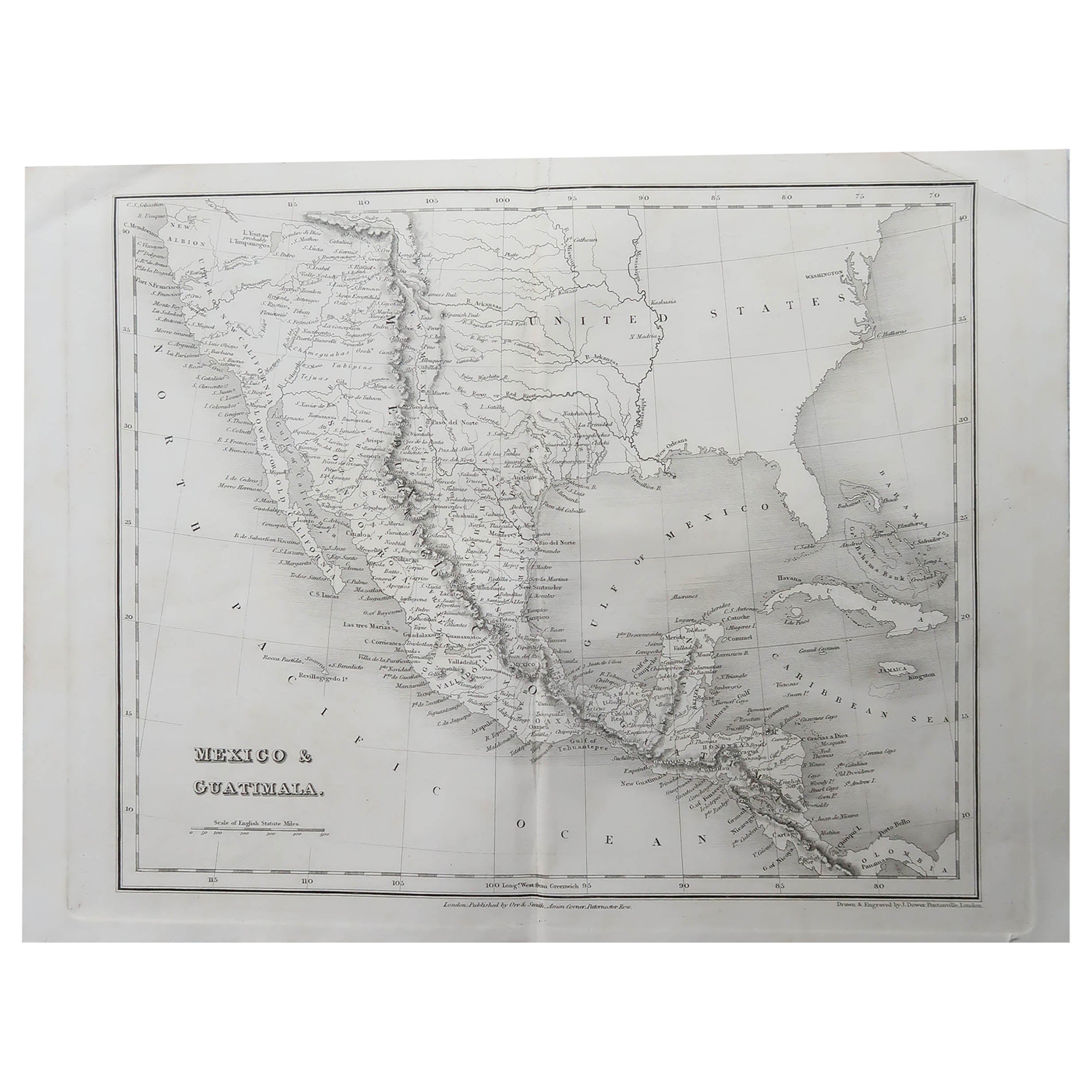 Original antike Karte von Mexiko von J. Dower. Ungerahmt, CIRCA 1835 im Angebot