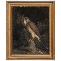 Peinture originale ancienne à l'huile sur toile d'un faucon par Niels Peter Rasmussen