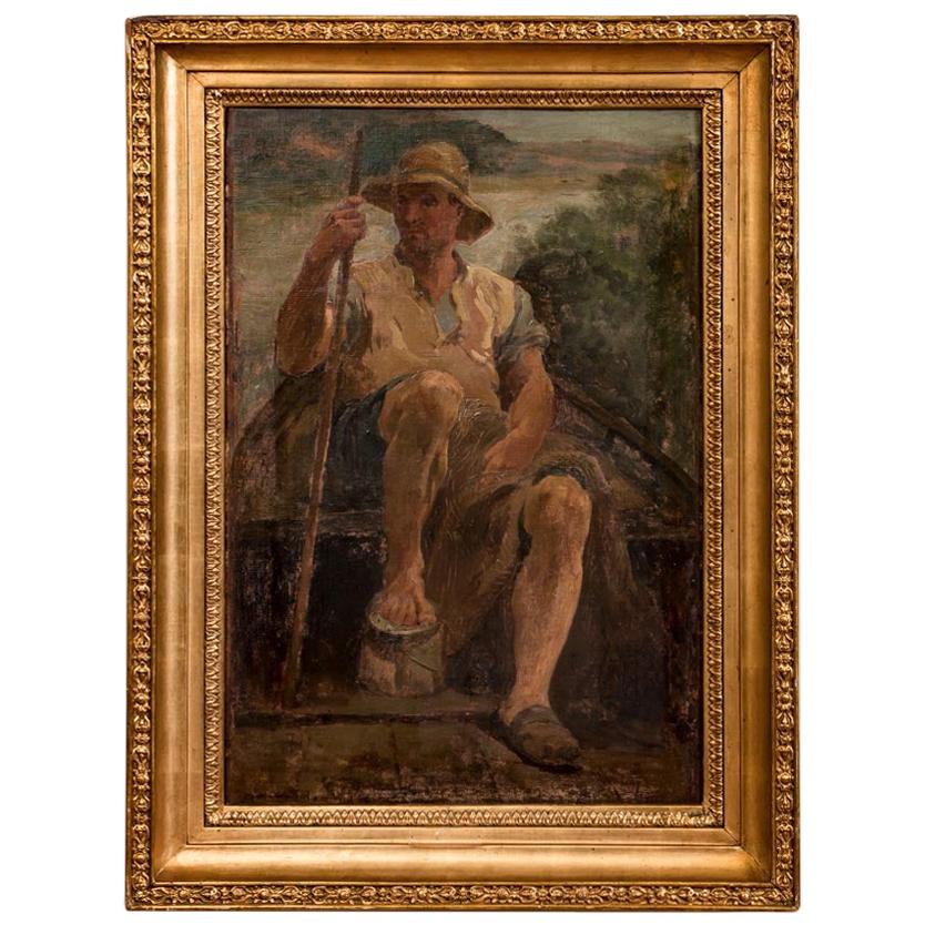 Original Antique Oil Painting Portrait of a Danish Fisherman