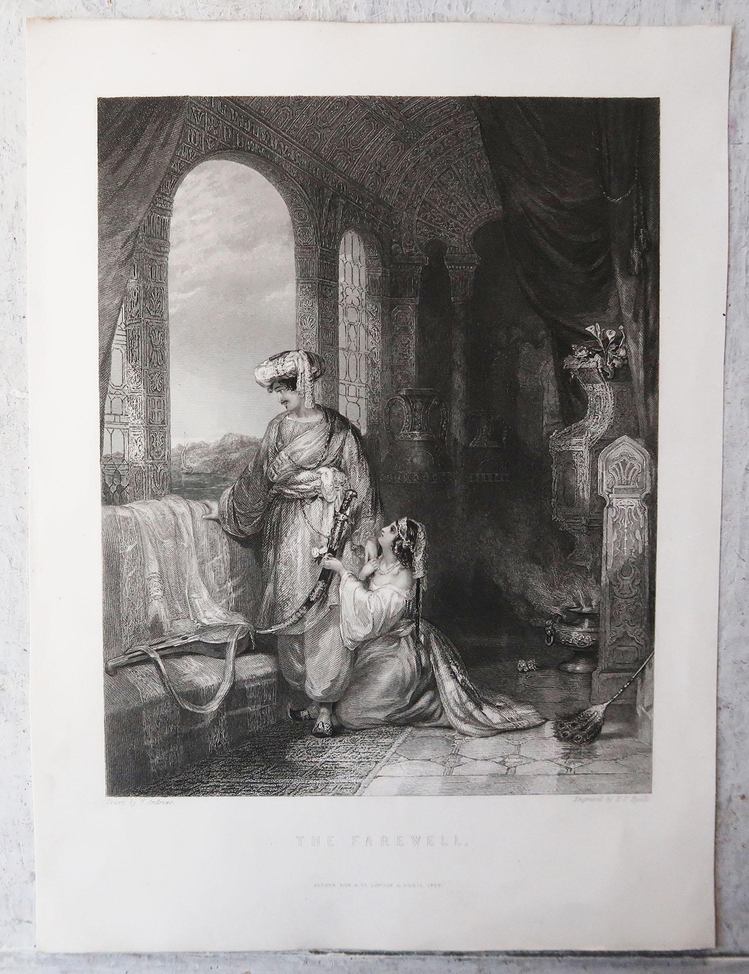 English Original Antique Orientalist Print  Dated 1838 For Sale