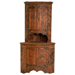 Original Antique Painted Corner Cabinet from Sweden