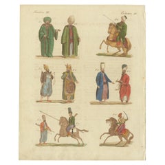 Original Antique Pint of Turkish Military Costumes in Old Hand Colouring, 1810