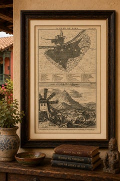 Original Antique Plan of Lima and View of Potosí by A. & J. Churchill, c.1744