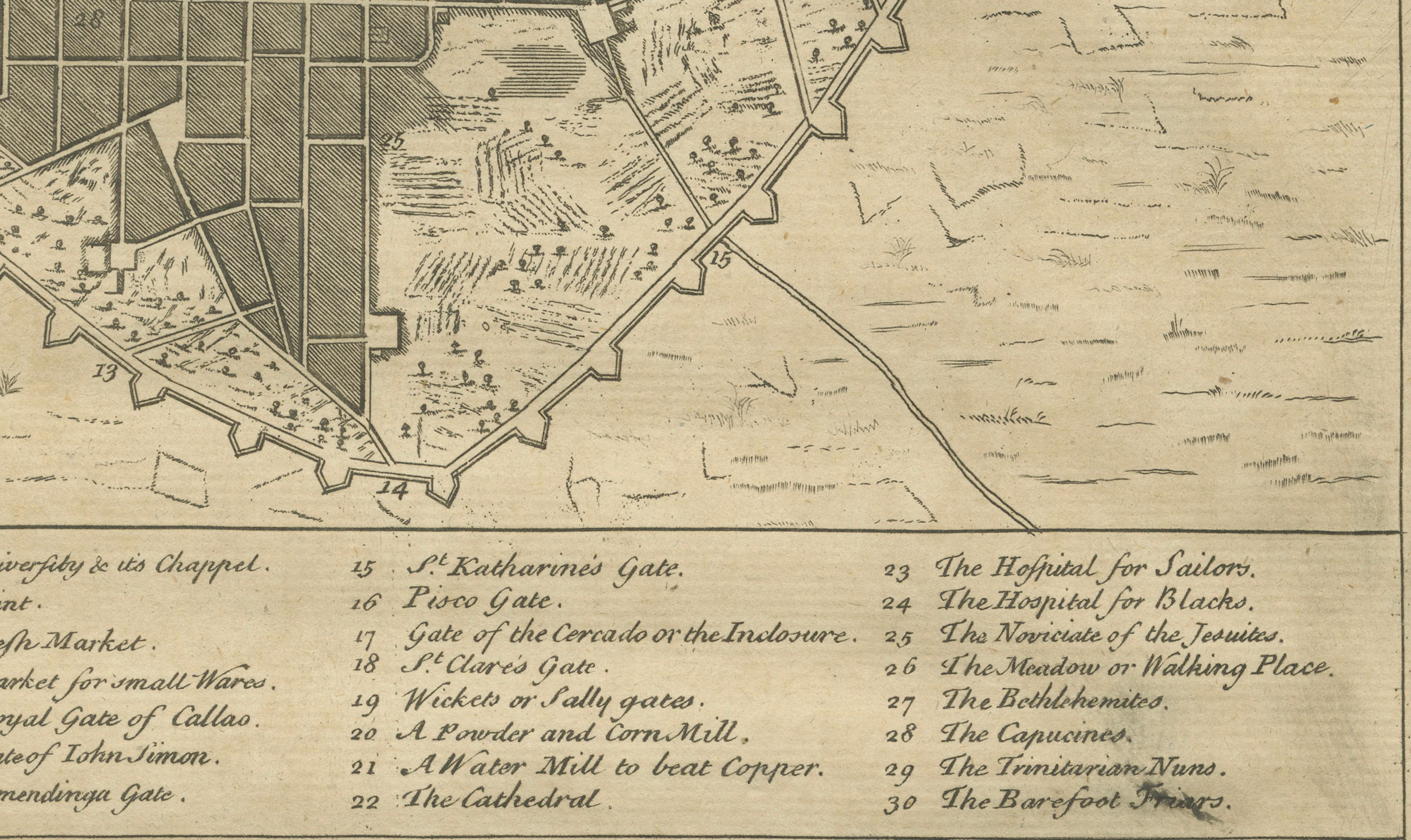 Original Antique Plan of Lima and View of Potosí by A. & J. Churchill, c.1744