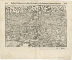 Original Antique Plan of Rouffach, France, with Chateau d'Isenbourgh, 1588