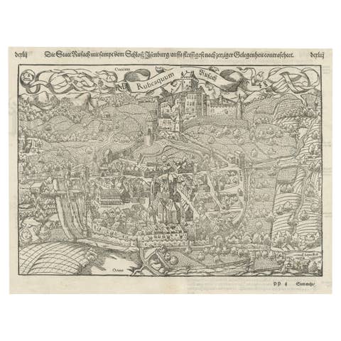 Original Antique Plan of Rouffach, France, with Chateau d'Isenbourgh, 1588