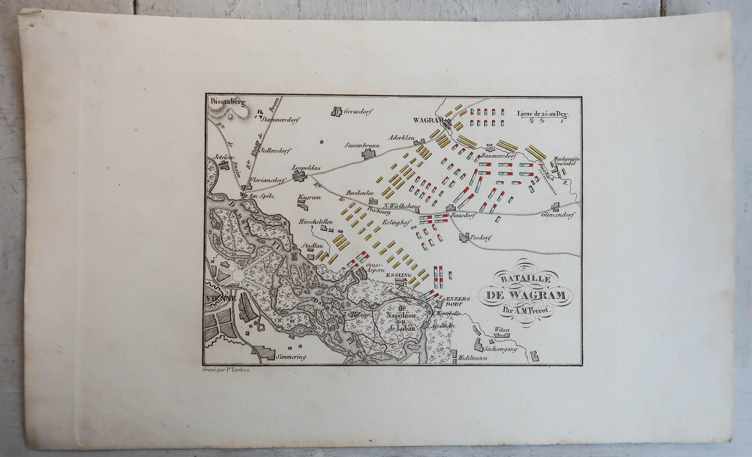 French Original Antique Plan of The Battle of Wagram, Napoleon Bonaparte. Circa 1850