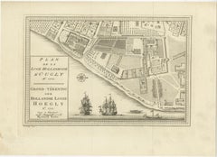 Original Antique Plan of the Dutch Settlement at Chinsura-Hooghly, India, 1746