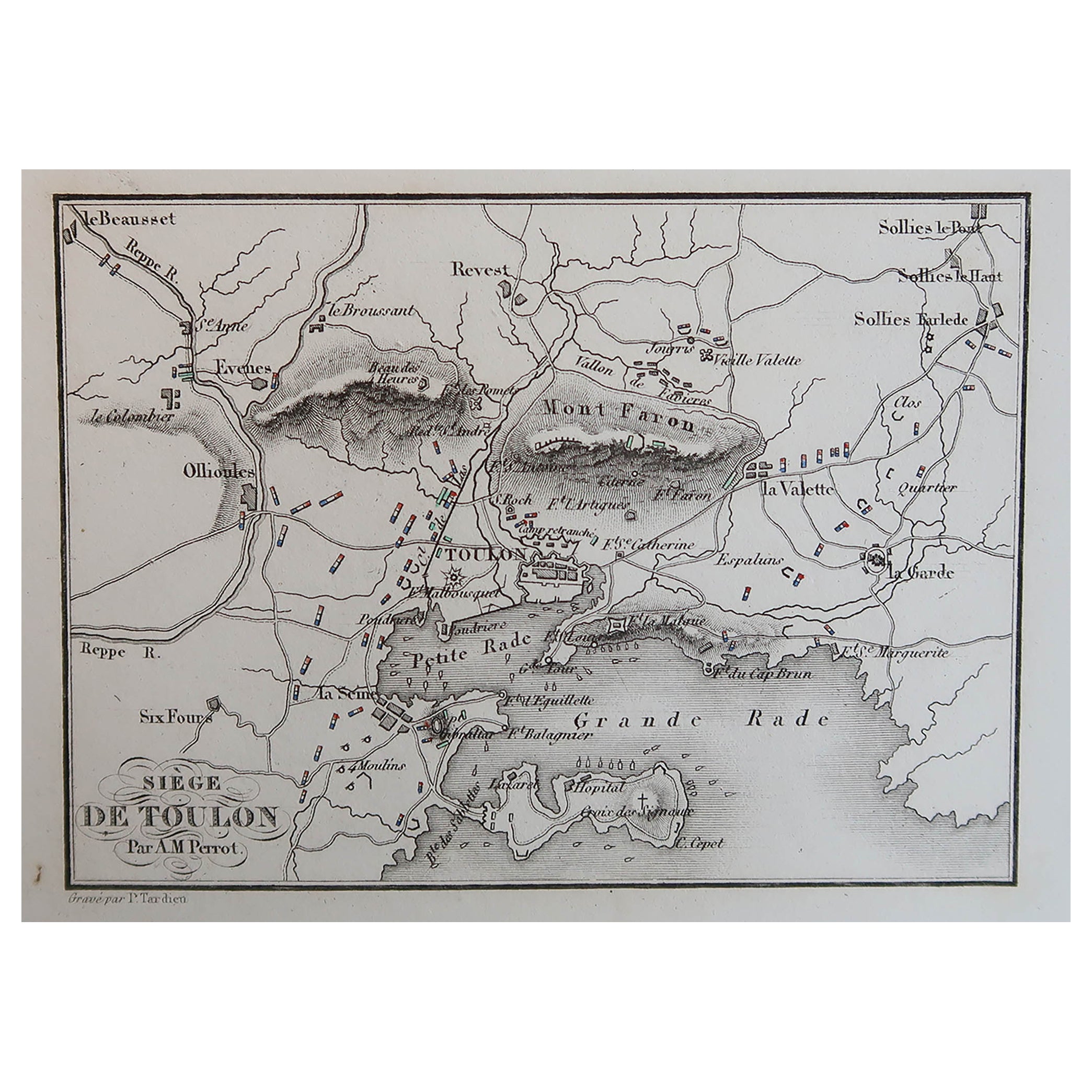 Original Antique Plan of The Siege of Toulon, Napoleon Bonaparte. Circa 1850