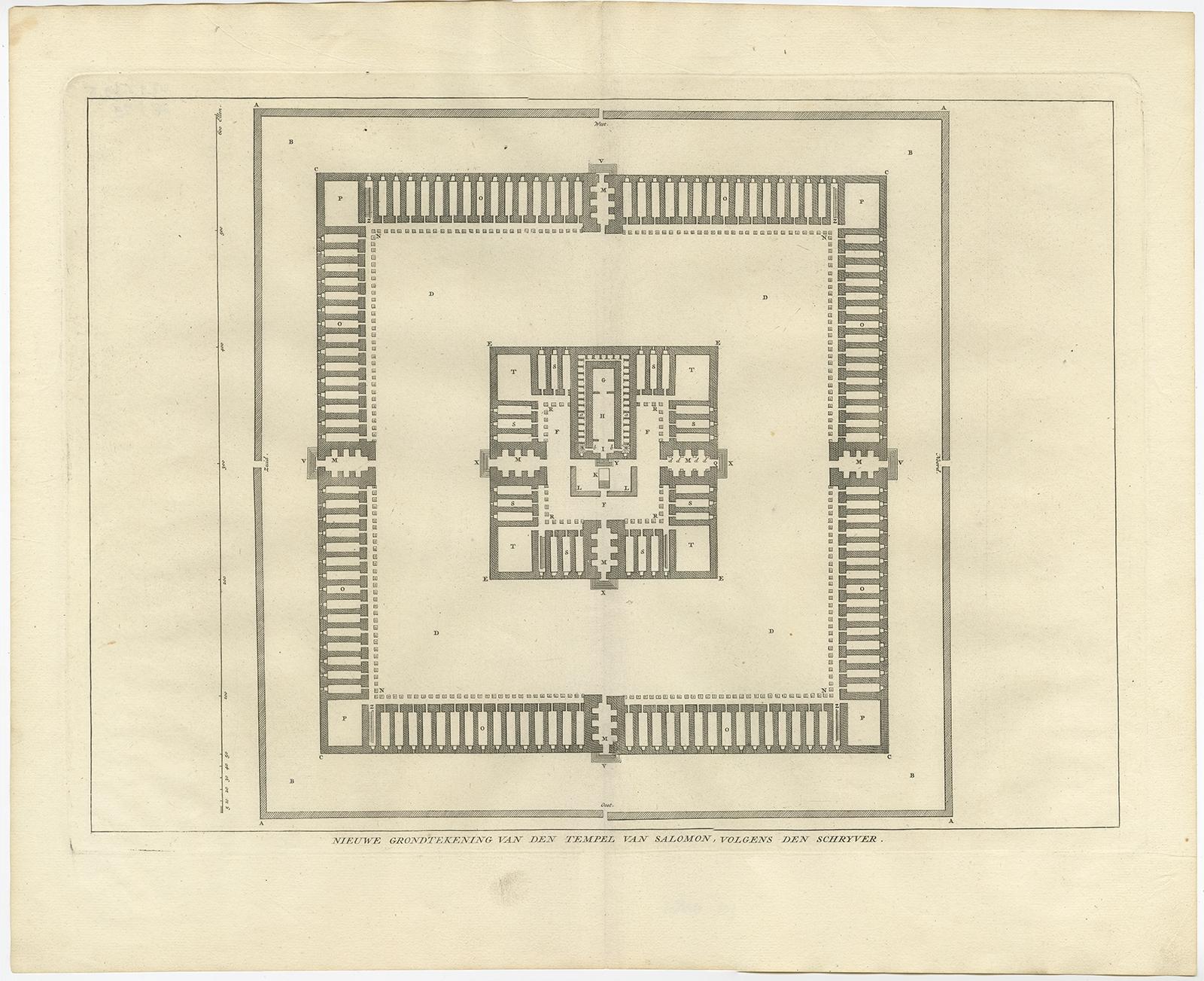Original Antique Plan of the Temple of Solomon, Jerusalem, Israel, 1725 ...