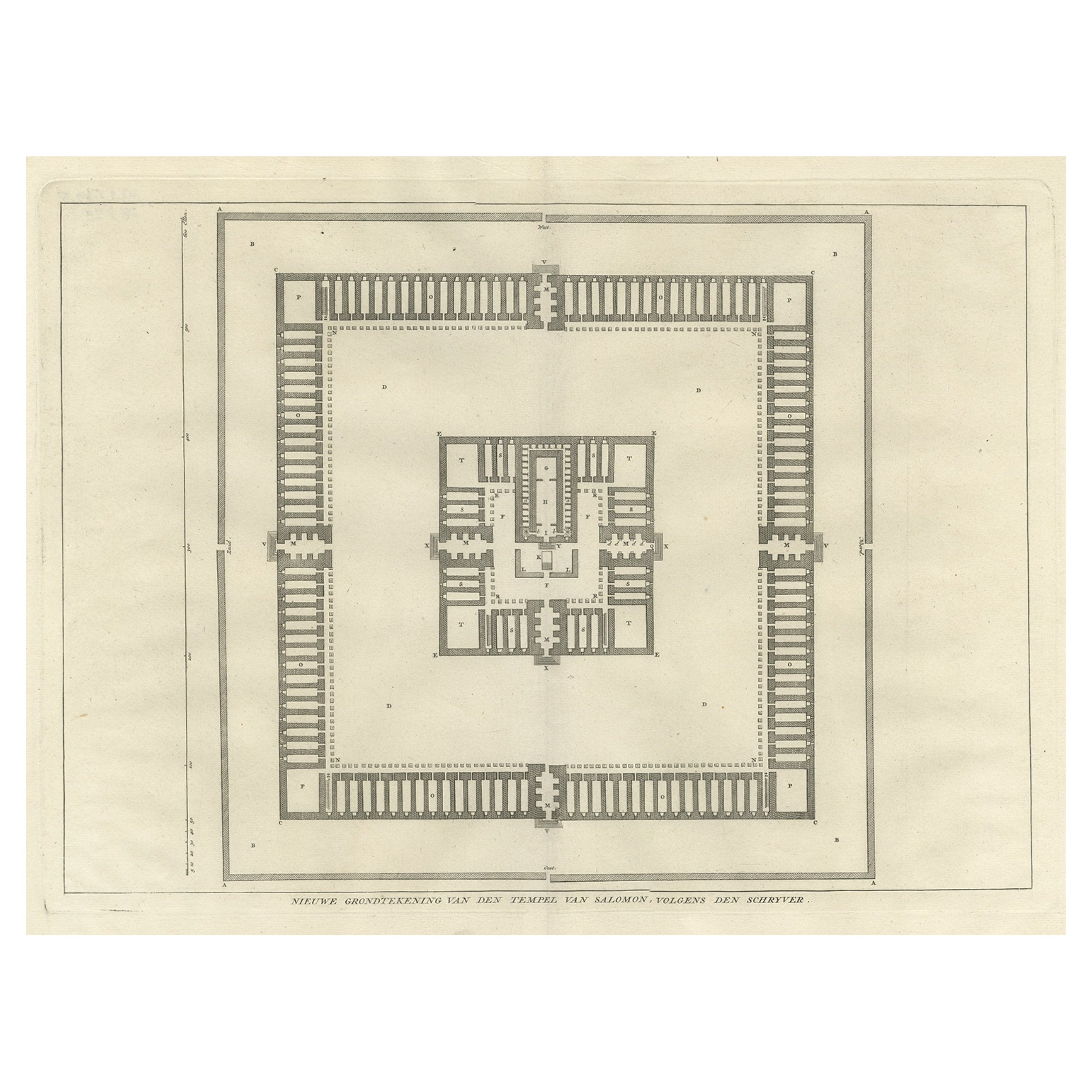 Original Antique Plan of the Temple of Solomon, Jerusalem, Israel, 1725