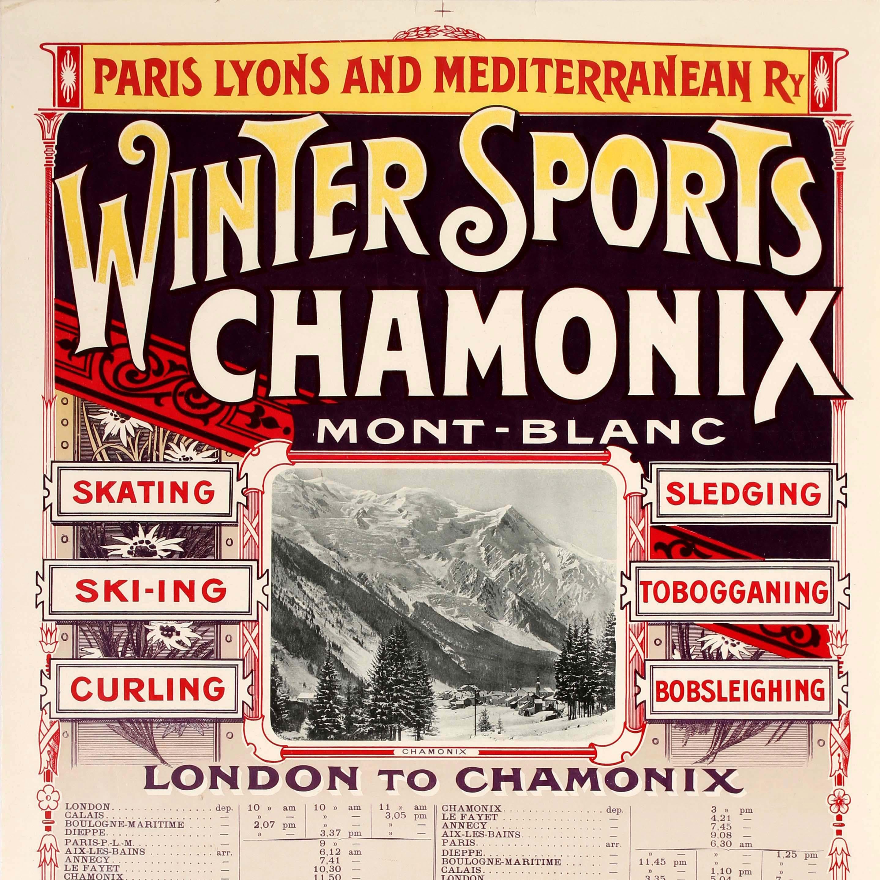 Français Affiche d'origine ancienne des chemins de fer PLM - Sports de ski et d'hiver Chamonix Mont Blanc en vente