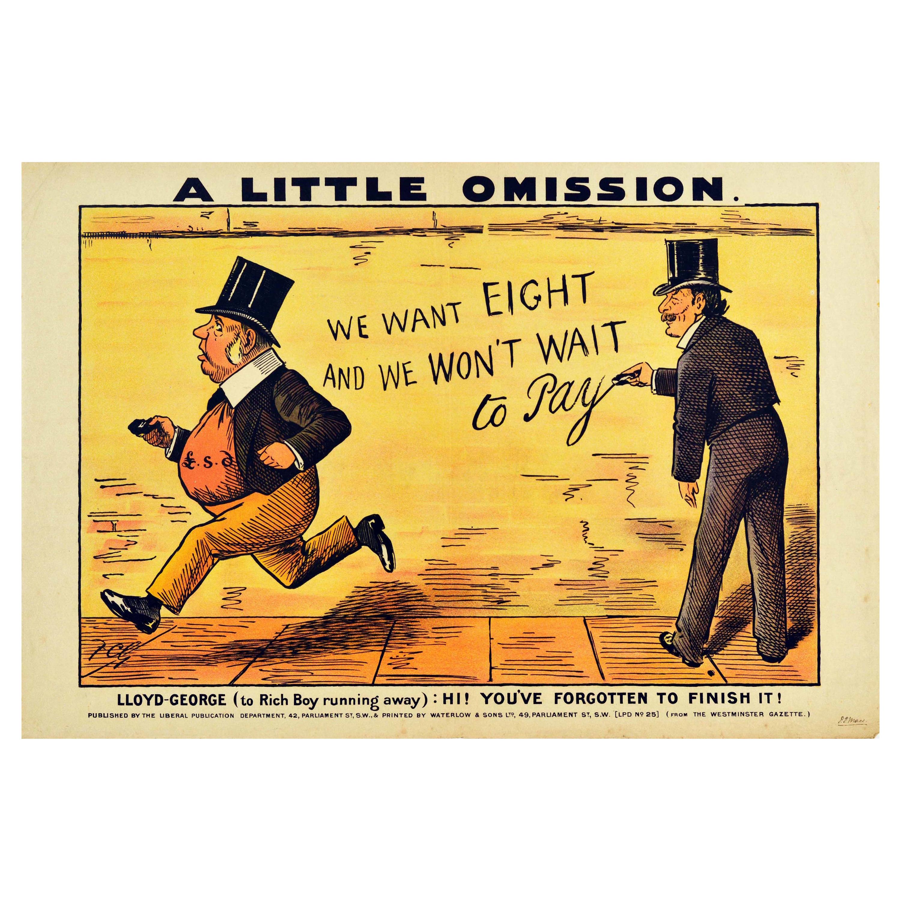 Original Antique Political Poster Liberal Party Lloyd George Rich Tax Graffiti For Sale