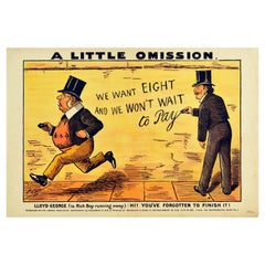 Original Antique Political Poster Liberal Party Lloyd George Rich Tax Graffiti