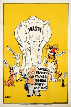 Cartel Político Antiguo Original Liberal Tory Anything David Low UK Daily News