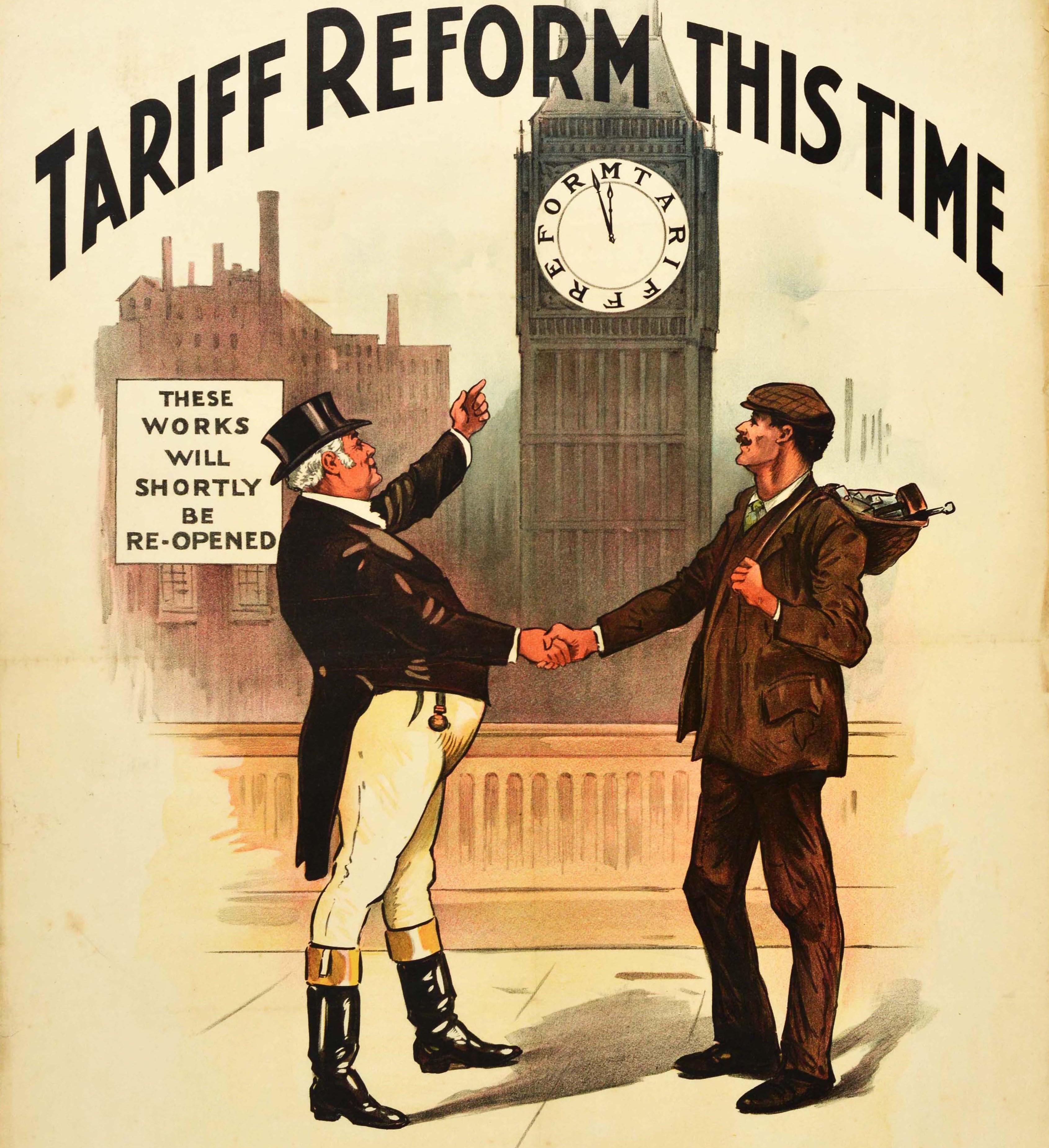 Original Antikes politisches Poster „This Time Clock“ Tarifreform, John Bull Design im Zustand „Relativ gut“ im Angebot in London, GB