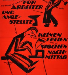 Original Antique Political Propaganda Poster Swiss Social Initiative Work Hours