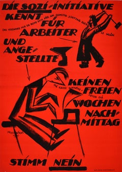 Original Antique Political Propaganda Poster Swiss Social Initiative Work Hours