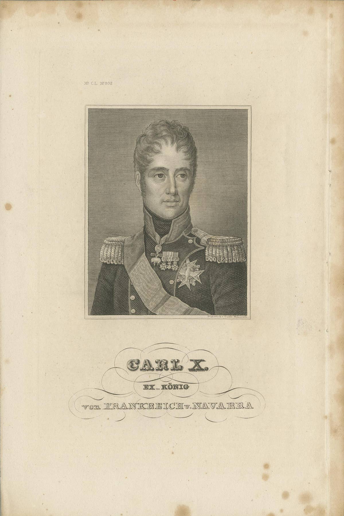 Original Antique Portrait of Charles X, King of France, ca.1840