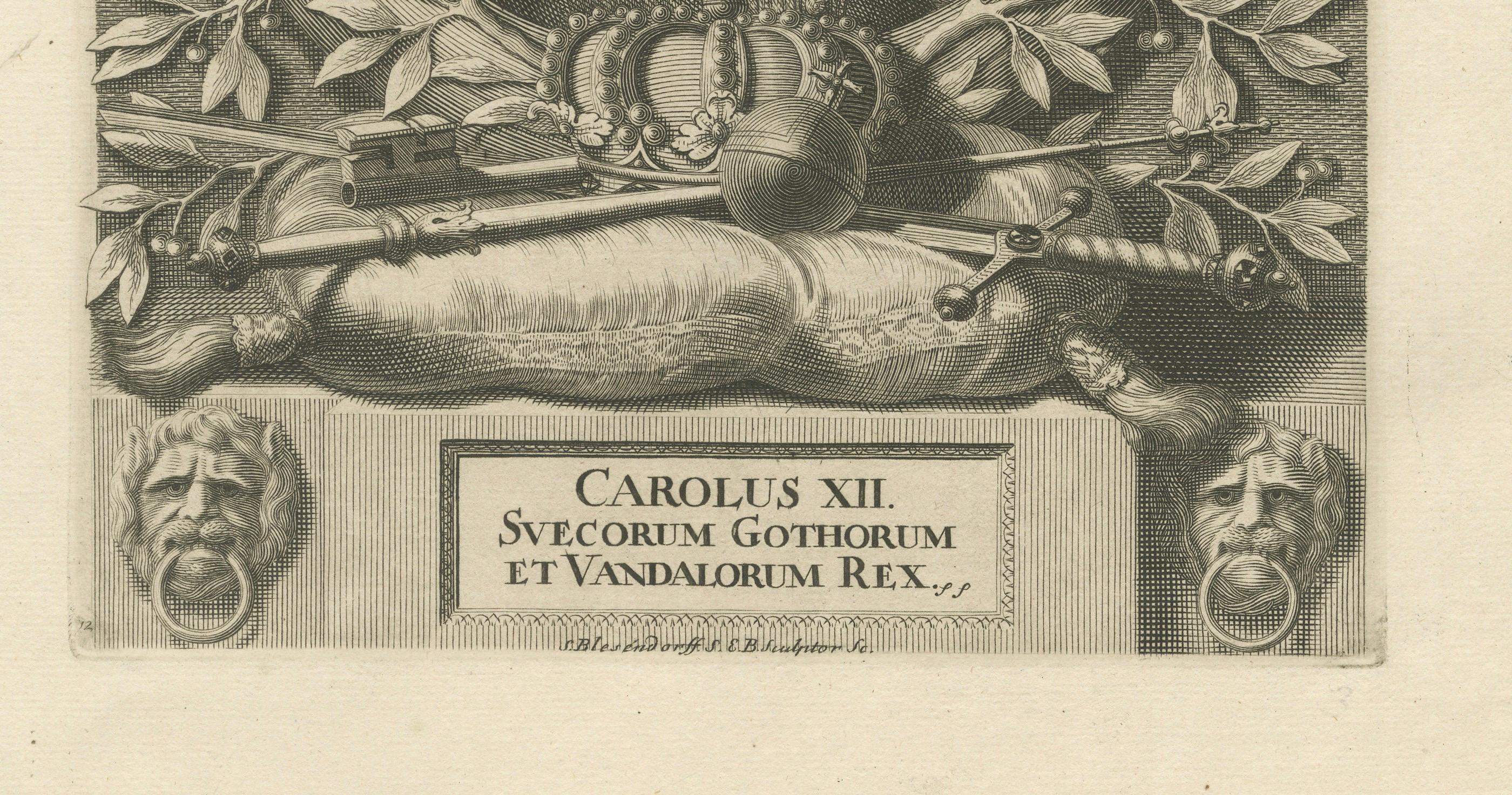 Gravé Portrait ancien de Charles XI de Suède, gravé en 1698 en vente