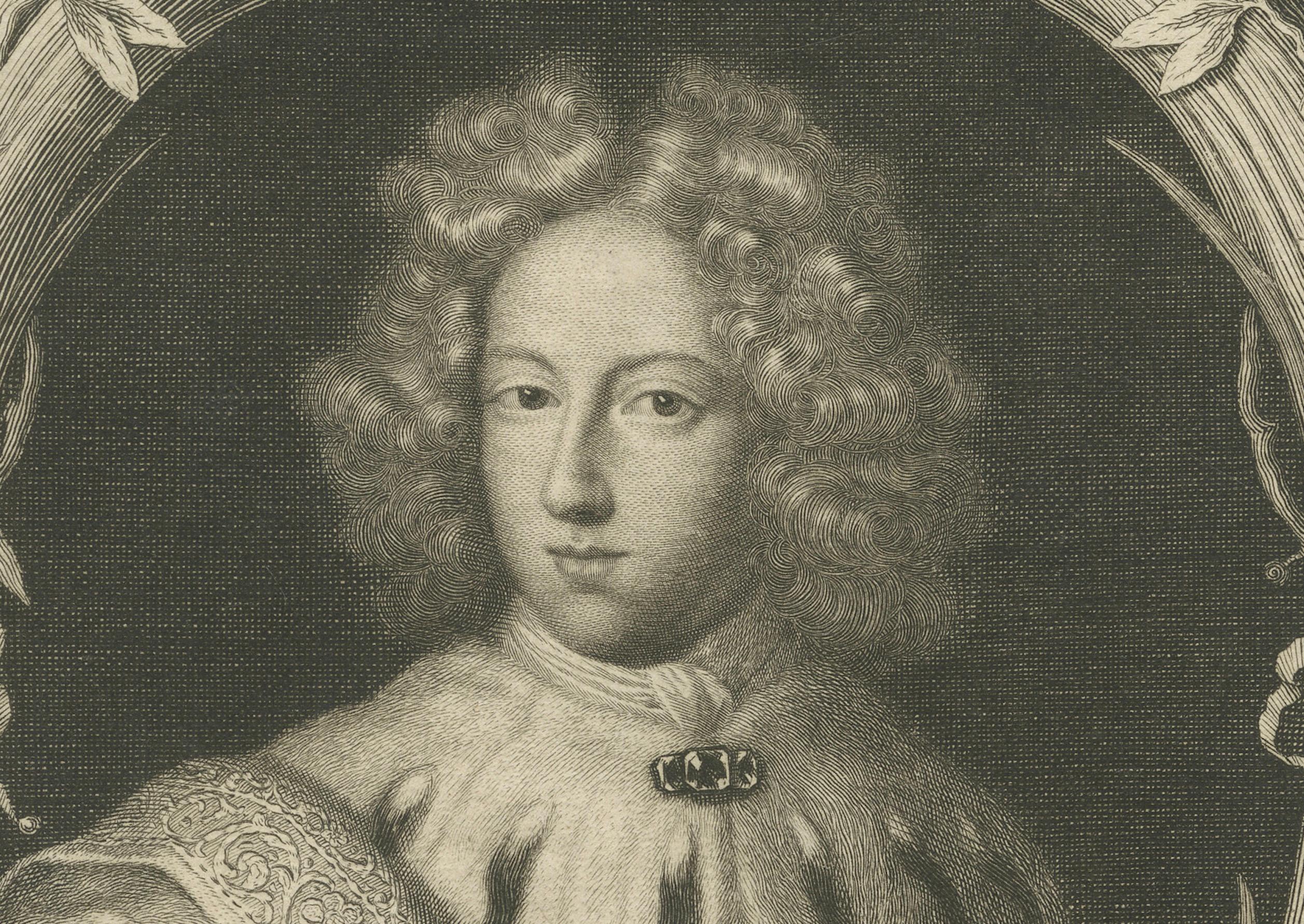 Original Antique Portrait of Charles XI of Sweden, Engraved in 1698 For Sale 2
