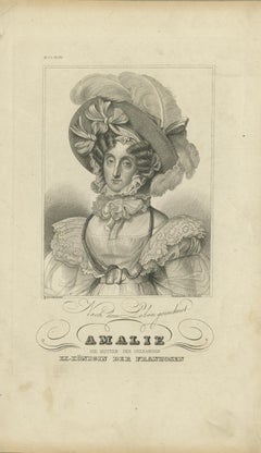 Original Antique Portrait of Maria Amalia Teresa of Naples and Sicily, ca.1840