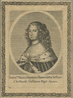 Original Antique Portrait of Maria Theresa of Austria, Queen of France, Ca.1660