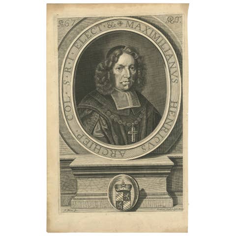 Original Antique Portrait of Maximilian Henry of Bavaria, 1725