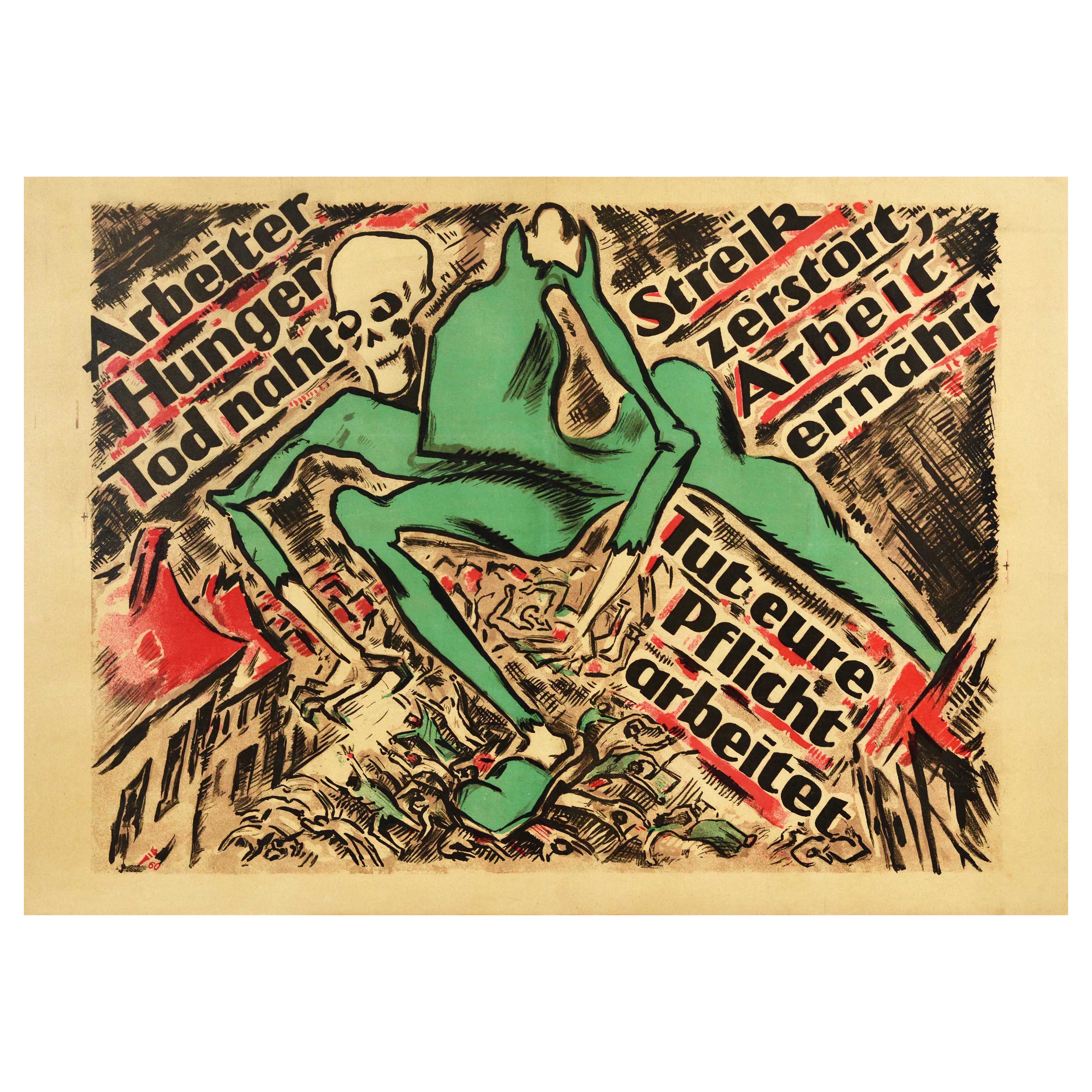 Original Antikes Original-Poster, „Anti Bolshevik Workers“, Starvation, Tod, Skelett, Design im Angebot