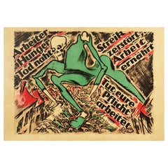 Original Antique Poster Anti Bolshevik Workers Starvation Death Skeleton Design