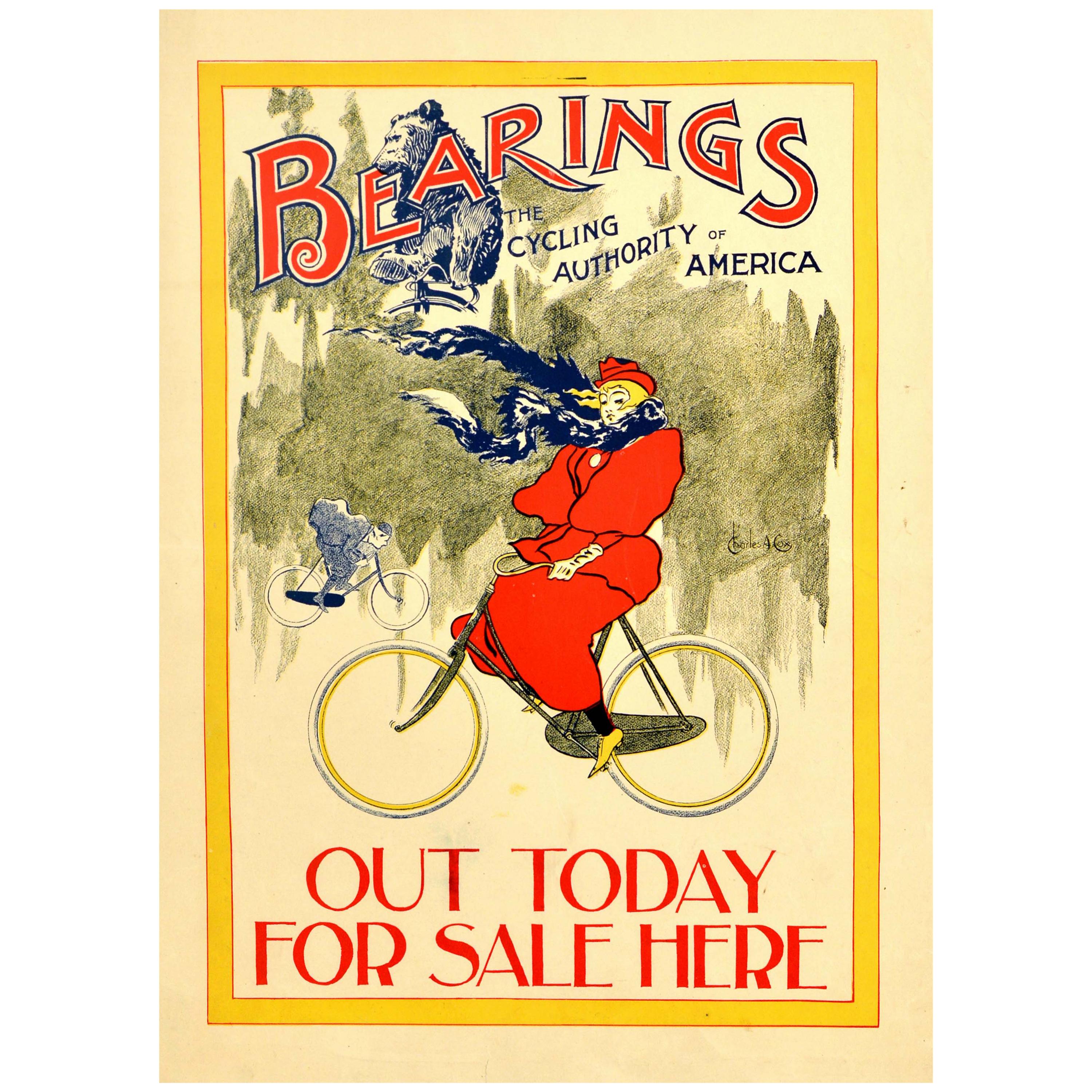 Original Antique Poster Bearings The Cycling Authority Of America Magazine Art