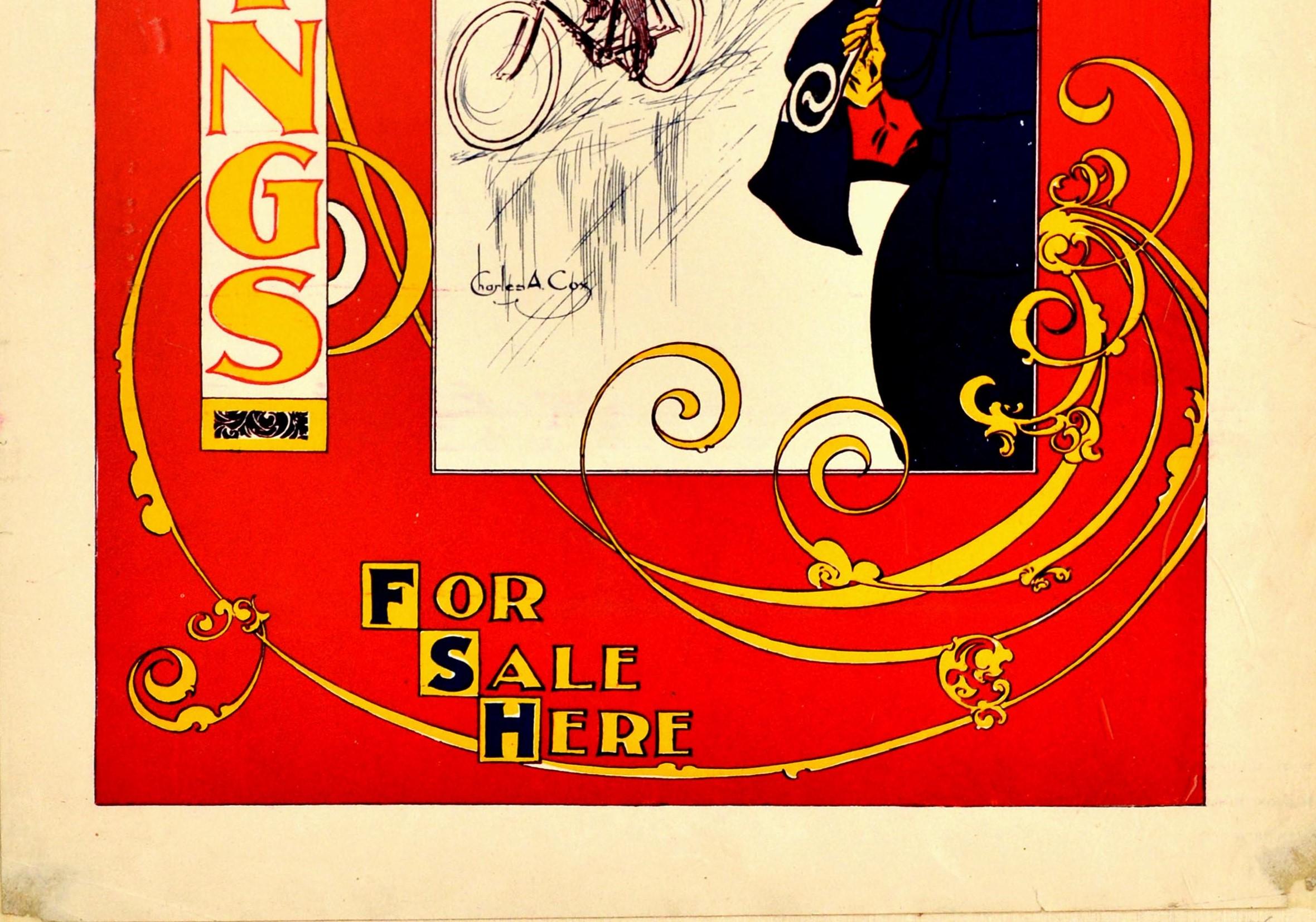 American Original Antique Poster Bearings US Cycling Magazine Art Nouveau Design Cyclist For Sale