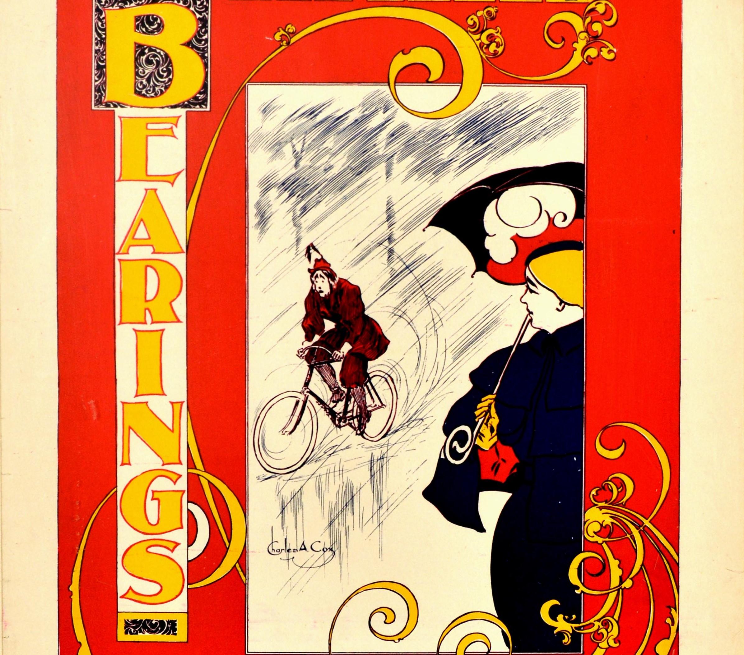 Original Antique Poster Bearings US Cycling Magazine Art Nouveau Design Cyclist In Good Condition For Sale In London, GB