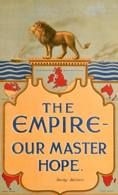 Original Antique Poster British Empire Our Master Hope Britain Stanley Baldwin