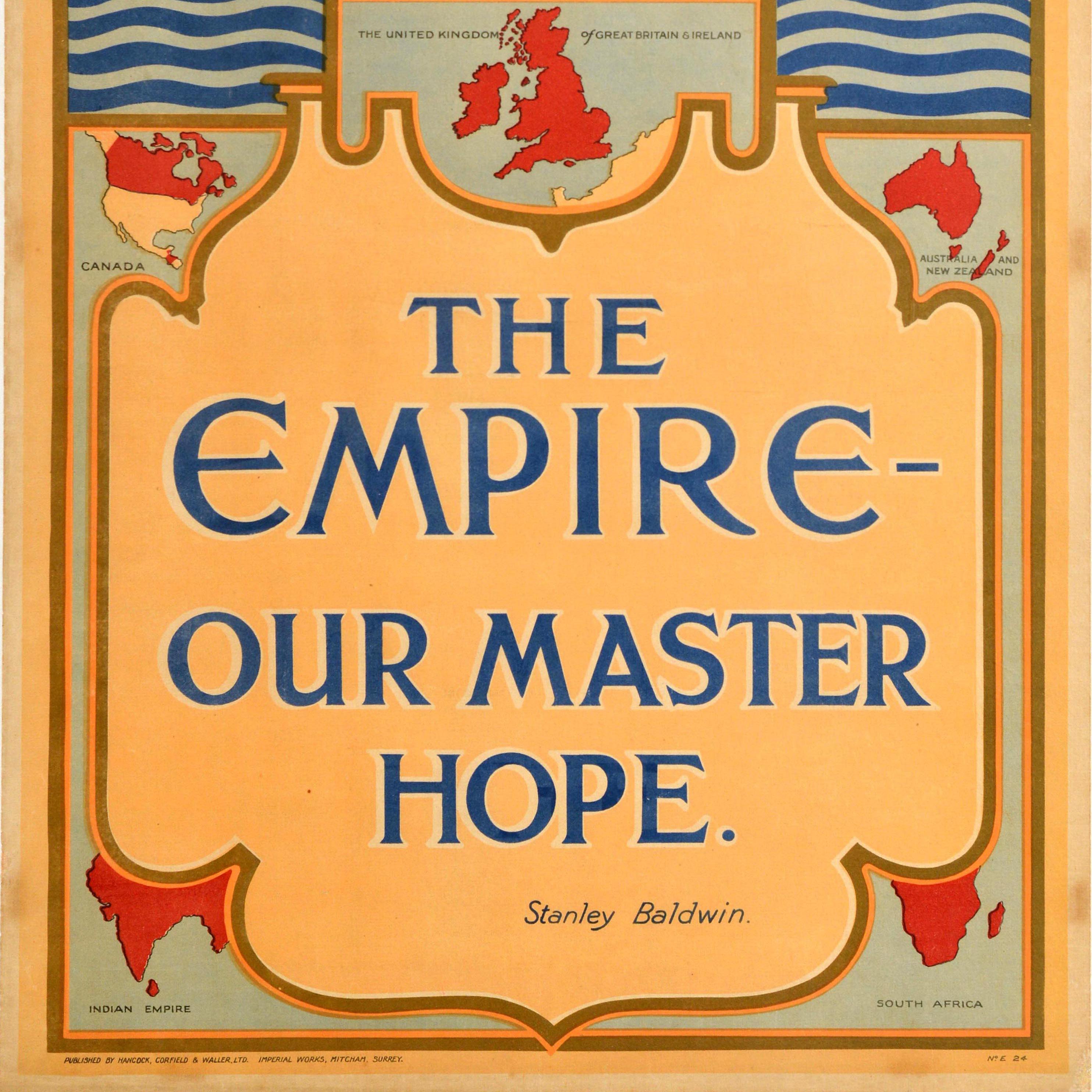 Early 20th Century Original Antique Poster British Empire Our Master Hope Britain Stanley Baldwin For Sale