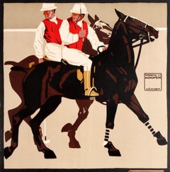 Original Antique Poster by Hohlwein for the Golden Book of Sports Featuring Polo