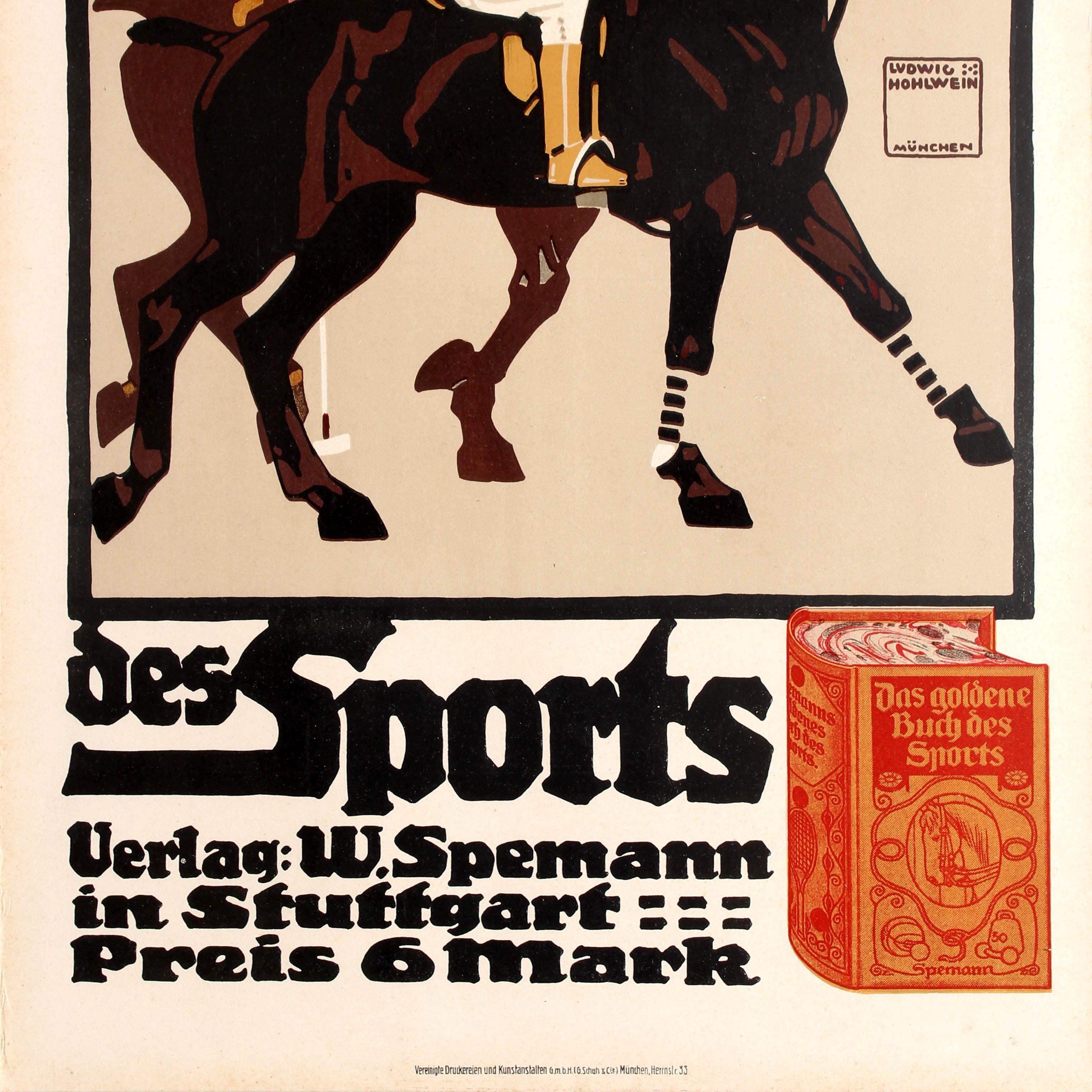 German Original Antique Poster by Hohlwein for the Golden Book of Sports Featuring Polo For Sale