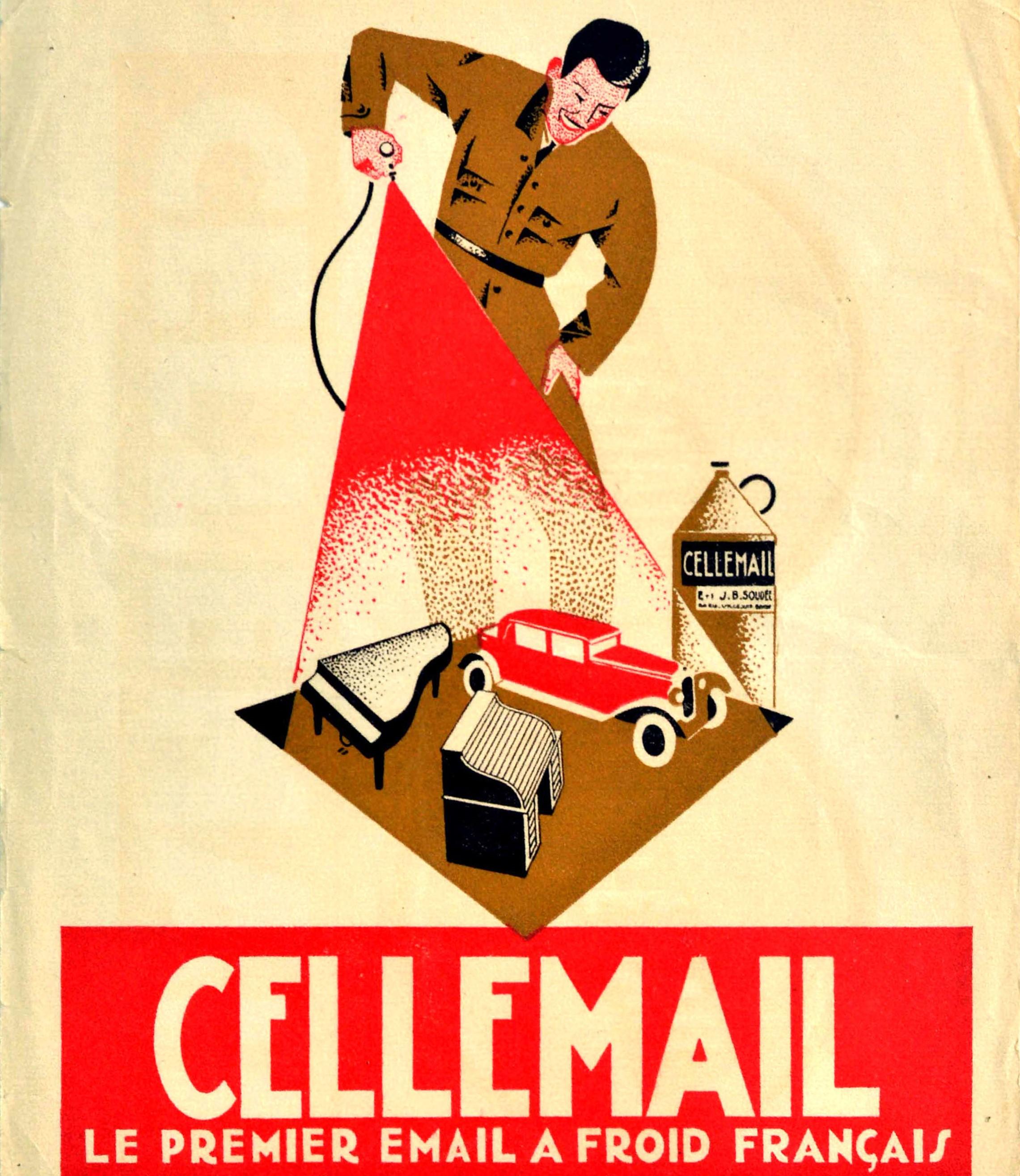 Original Antike Poster Cellemail Le Premier Email A Froid Francais Emaille-Farbe (Französisch) im Angebot