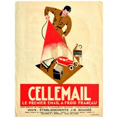 Original Antique Poster Cellemail Le Premier Email A Froid Francais Enamel Paint
