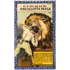 Original Antique Poster Cirque Ancillotti Plege French Circus Ft. Lion Tamer Act