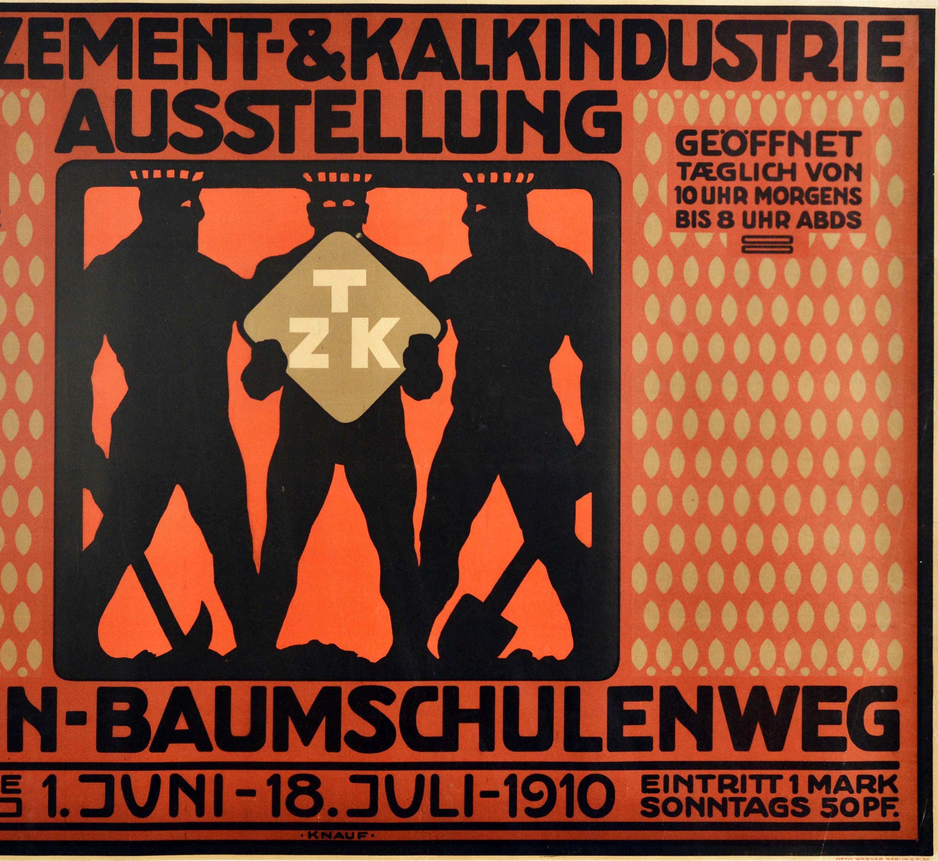 German Original Antique Poster Clay Cement Lime Industry Exhibition Berlin Industry TZK For Sale
