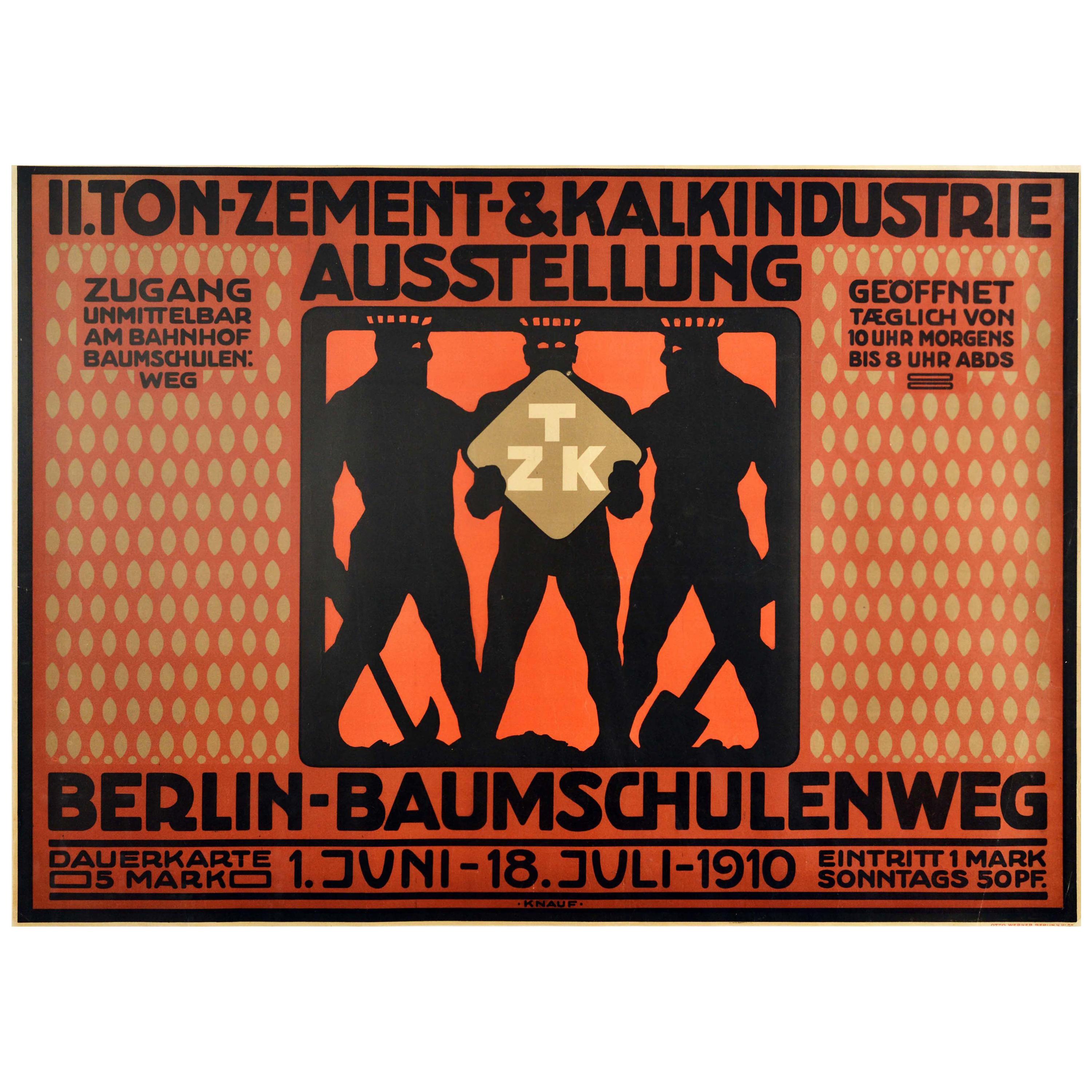 Original Antique Poster Clay Cement Lime Industry Exhibition Berlin Industry TZK