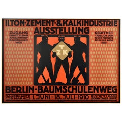 Affiche d'origine ancienne originale pour l'industrie de l'argile, ciment et calcaire, exposition TZK de Berlin