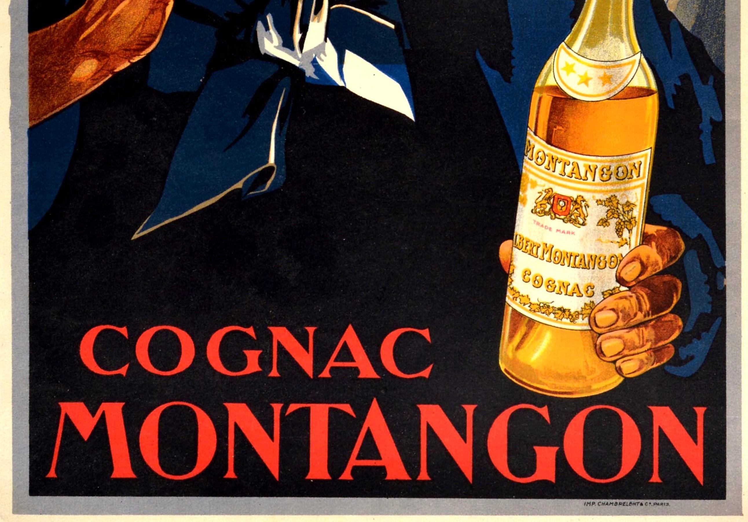 Français Affiche d'origine ancienne originale, Cognac Montangon, France, Publicité pour la boisson d'alcohol en vente